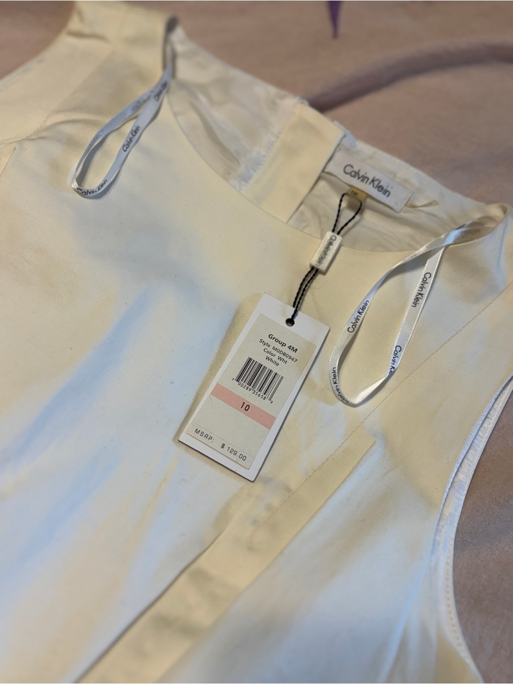 Calvin Klein Vintage Off-White Sleeveless Sheath Dress with Zip Pocket Accents - Picture 2 of 7